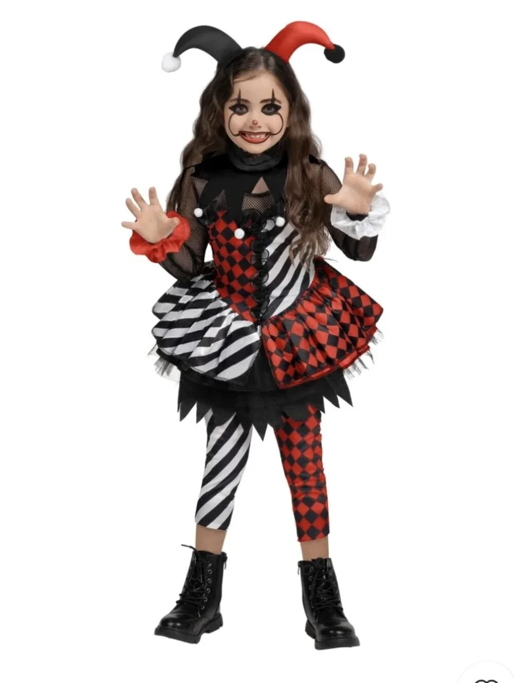 Joyfy Girls Clown Costume Small Black Red Evil Jester Goth Halloween